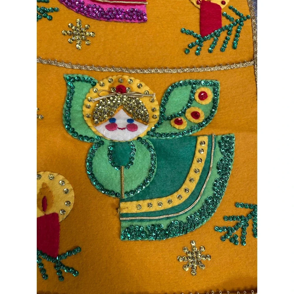 Vintage Bucilla Christmas Card Holder 3 Angel Pockets Felt Sequin NOEL 30
